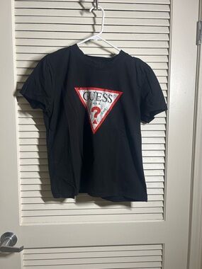 GUESS Black Tee with Red and White Triangle Logo